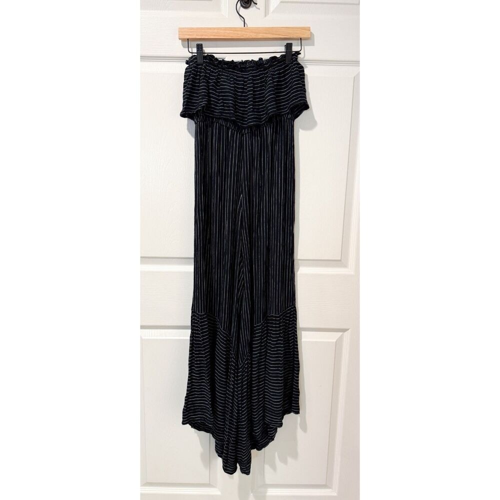 American Eagle Sleeveless Ruffle Flowy Jumpsuit One Piece Black White Stripes XS